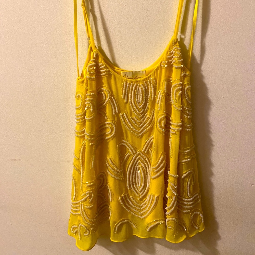 Yumi Kim yellow sequin spaghetti strap top. Sz XS.